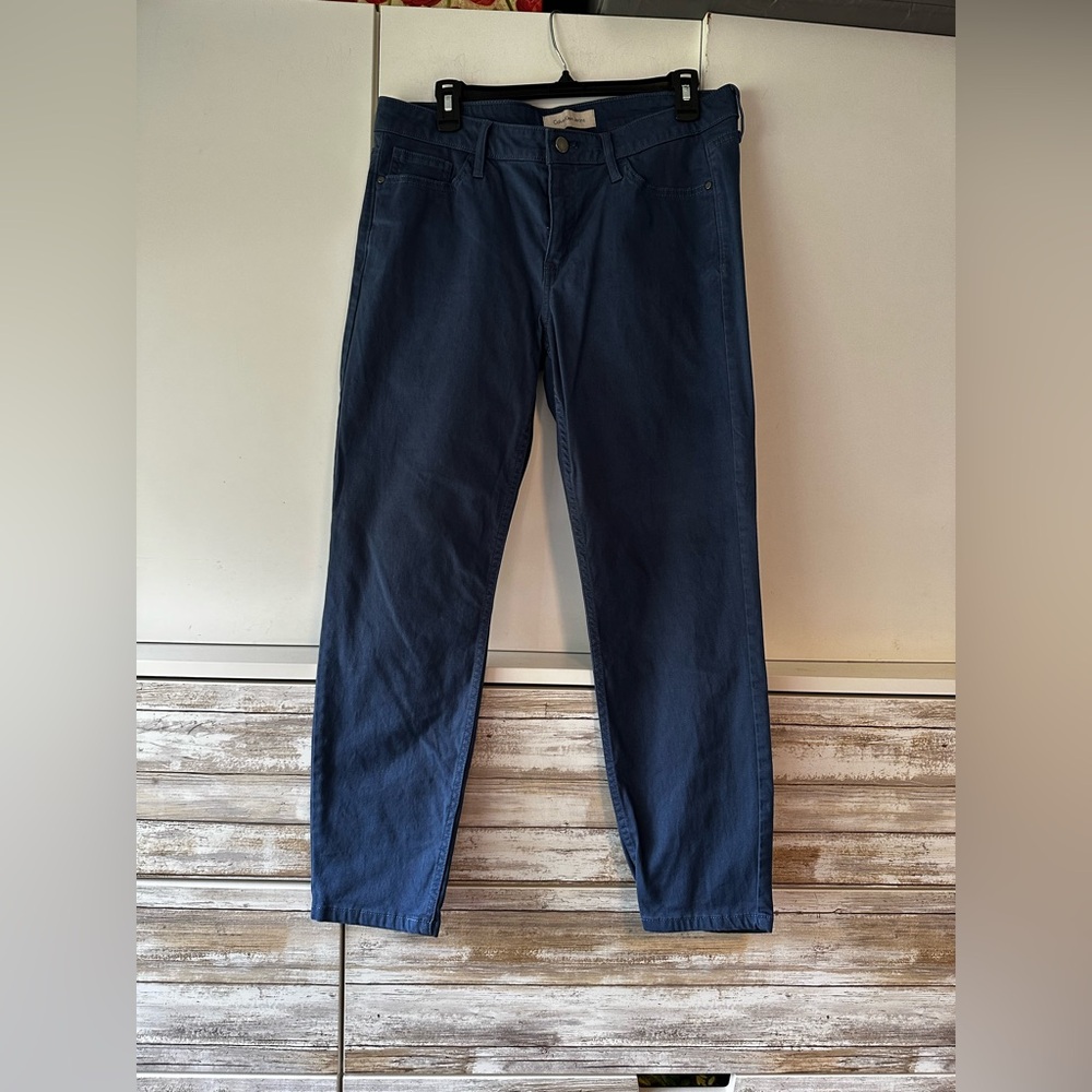 👖 Calvin Klein Ankle Skinny Twill Pants Size 14 Blue Stretch Cotton